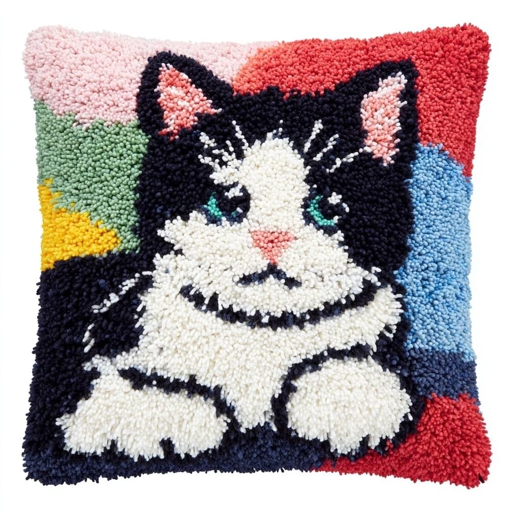 AxiangziK DIY Latch Hook Kits 43x43cm,Animal Tuxedo cat