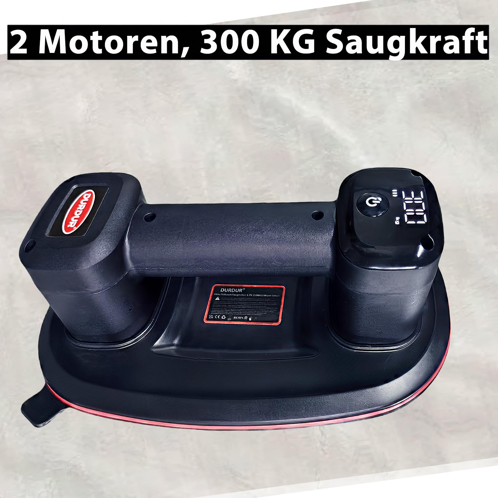 DURDUR Akku Saugheber für Fliesen,26 cm Akku Vakuum Saugheber für Fliesen, Glas, Marmor,300 KG Saugkraft Akku Vakuum Saugheber Fliesenheber Glassauger[2 Motoren 2 * 2000 mAh Akku]