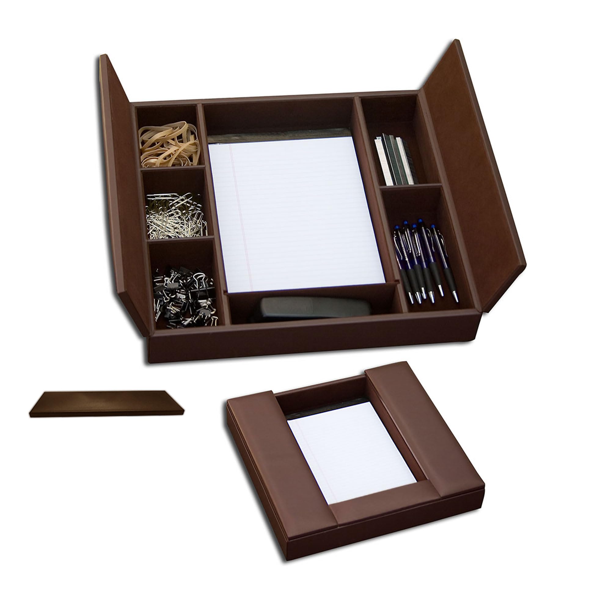 Classic Chocolate Brown Leather Enhanced Conference Room Organizer