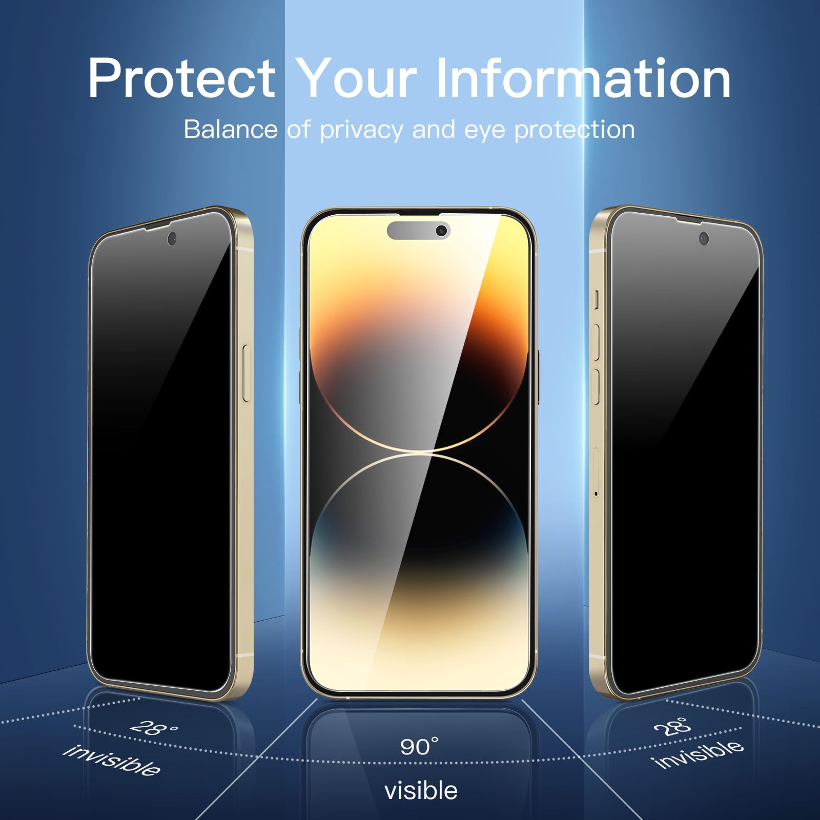 NEW'C 3 Pezzi, Pellicola Protettiva Privacy per iPhone 14 Pro Max (6,7 Pollici) vetro Temperato Anti-Spionaggio, Angolo di Privacy 28 Gradi Migliorato - Strumento di facile installazione incluso