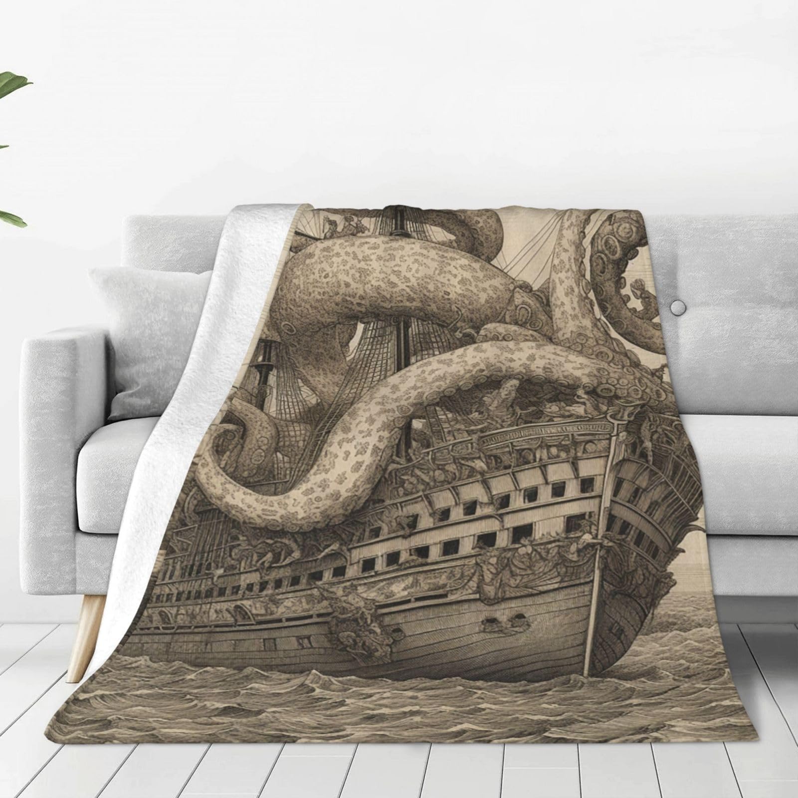 Couverture pieuvre pirate en flanelle pour réchauffer vos soirées cinéma sur le canapé