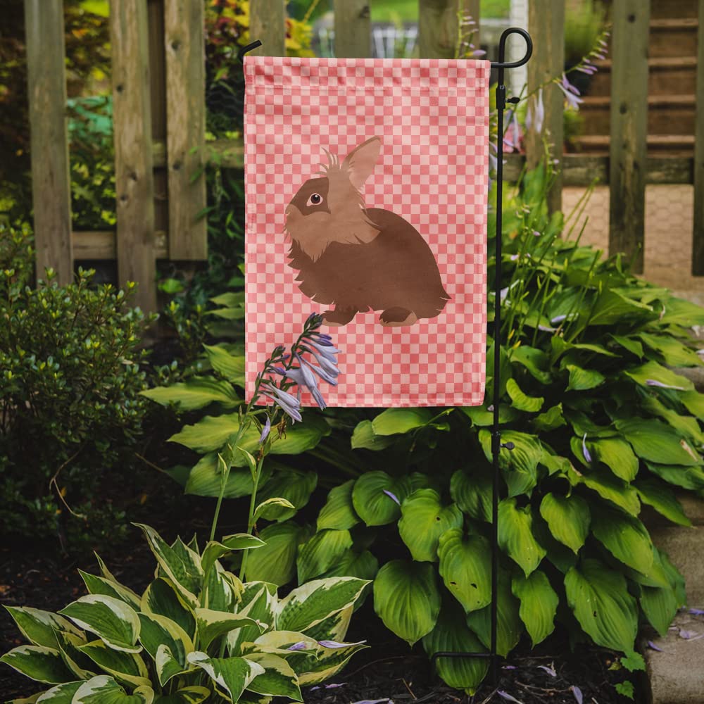 Caroline's Treasures BB7960GF Lionhead Rabbit Pink Check Flag Garden Size , Small, multicolor