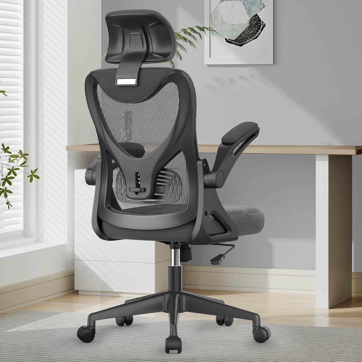 YONISEE Office Chair - Ergonomic Desk Chair with Lumbar Support Headrest Adjustable, Padded Flip-up Armrests Comfy Seat Cushion High Back Executive Manager Chair For Home Office