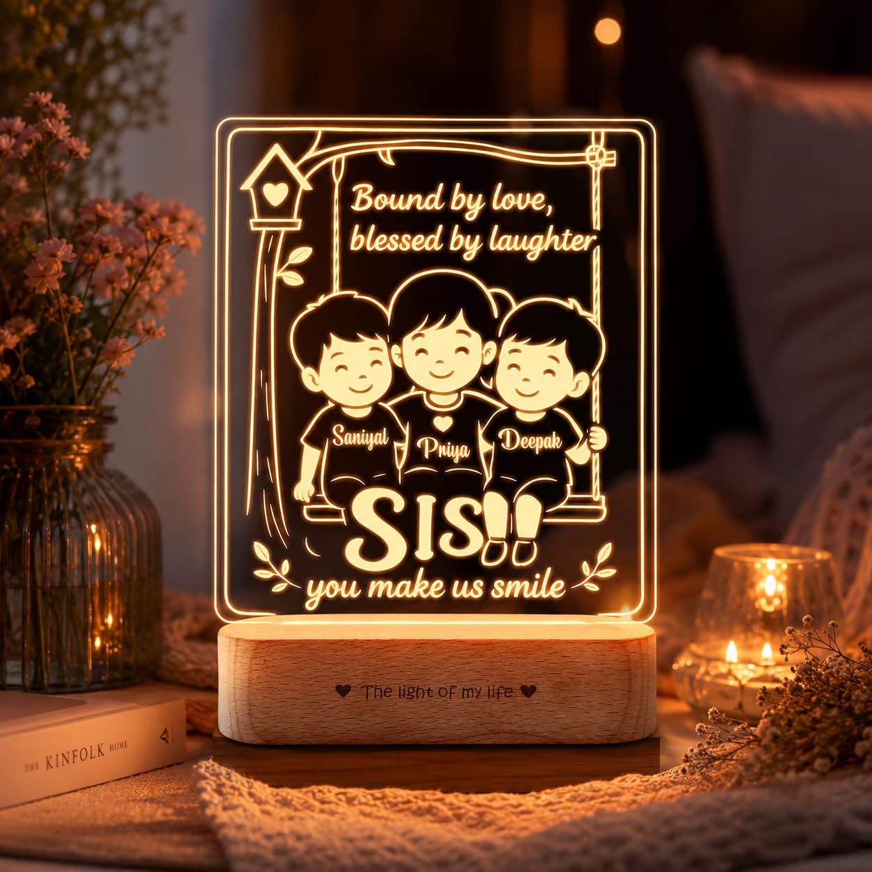 ZOCI VOCI Personalized Engraved Lamp -Rakhi Gift for Brother and Sister or Siblings | Unique Customize Gift for Rakshabandhan (Our Sis)
