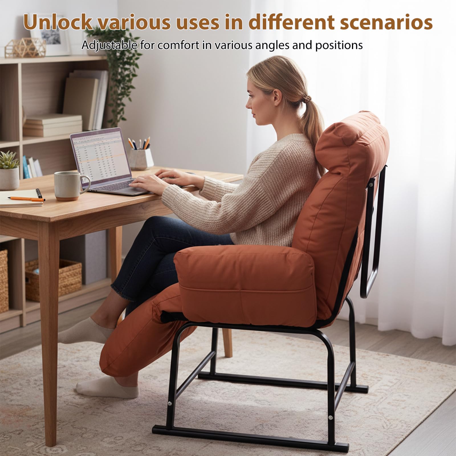 Fauteuil Relax, Dossier Inclinable 90°-180°, Cadre en Métal, Jusqu’à 150kg, pour Chambre d' Enfant Chambre à Coucher Salon Balcon,Orange
