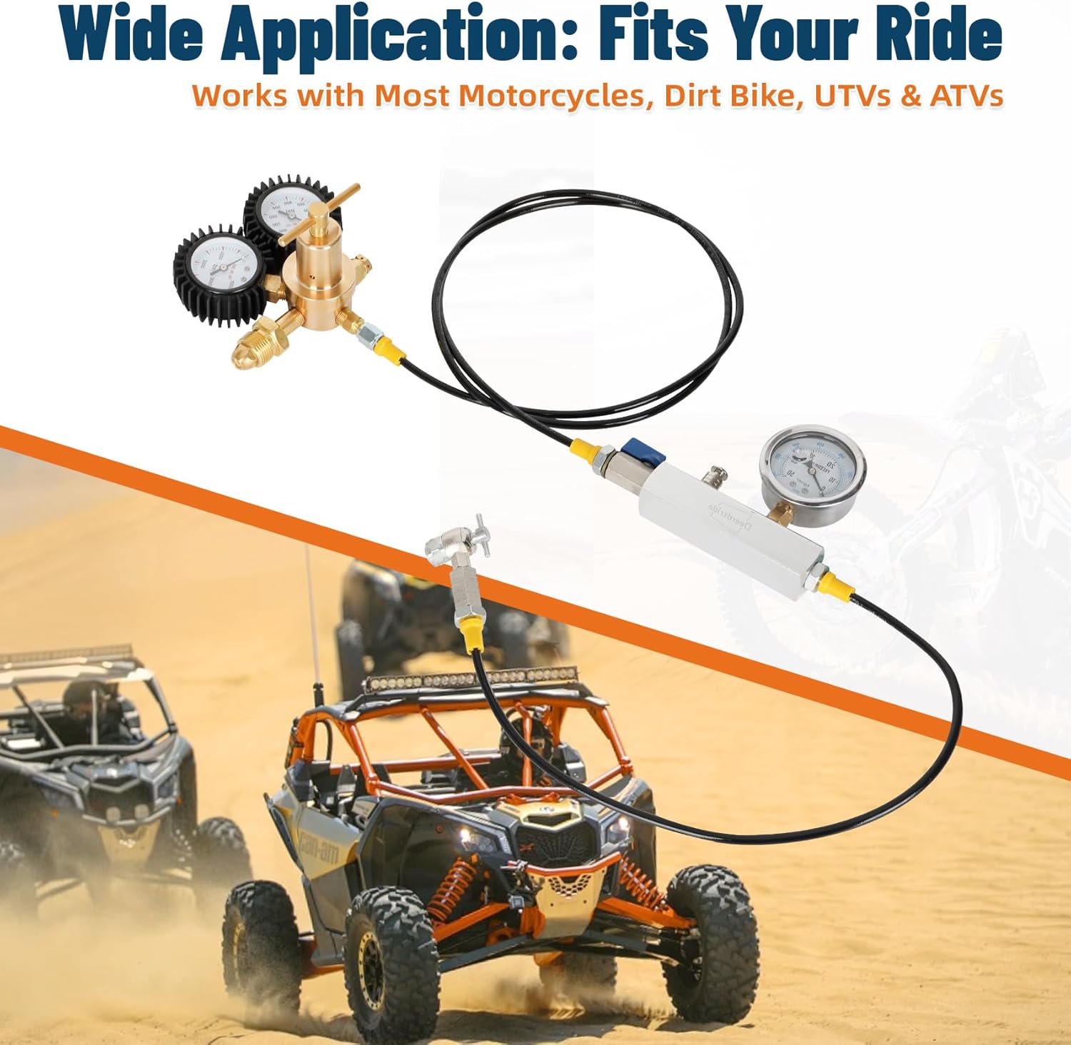 Nitrogen Shock Fill Kit with Schrader Valve and 700PSI Nitrogen Gauge, Nitrogen Regulator Shock Fill Tool No-Loss Chuck & high-pressure flexible hose, for with ATV/ATC/UTV/Dirt Bike/Off-Road Bike