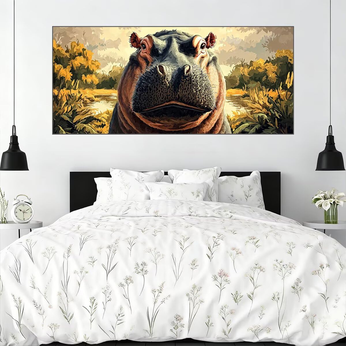Paint by Numbers Animali, Dipingere con i Numeri Adulti Ippopotamo, Fai Da Te Quadri da Dipingere Numerati, Pittura Acrilica Kit per Principianti, Hobby Creativi Adulti, Decorazioni Casa 180x80cm P-81