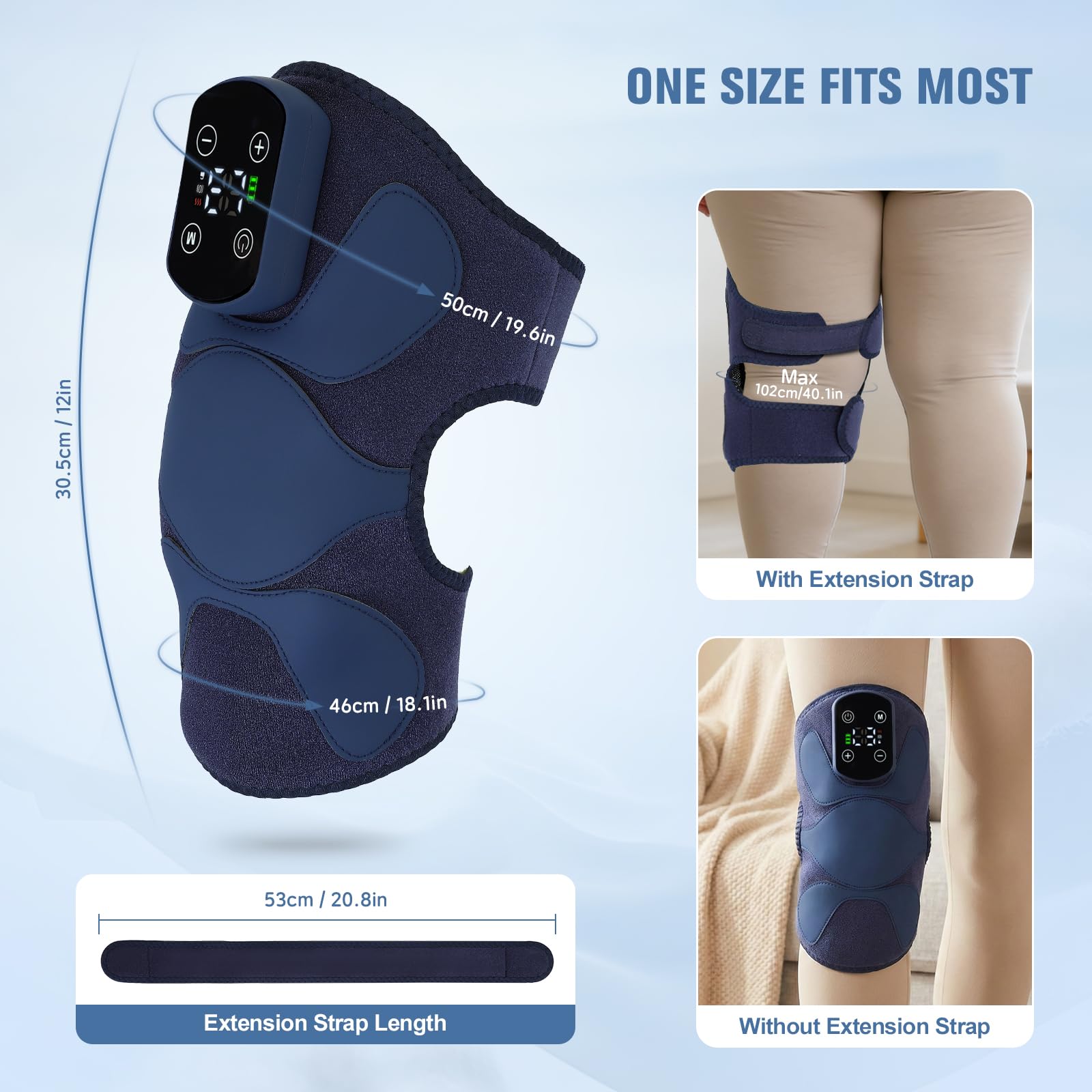 Kabelloses Knie Massagegerät mit Wärme, 4 Vibrationsmotoren & 5 Heizstufen (40-60°C), 5000mAh Akku, 3 Massagemodi, Touchscreen & Fernbedienung, Beheiztes Kniepad für Schulten & Ellbogen