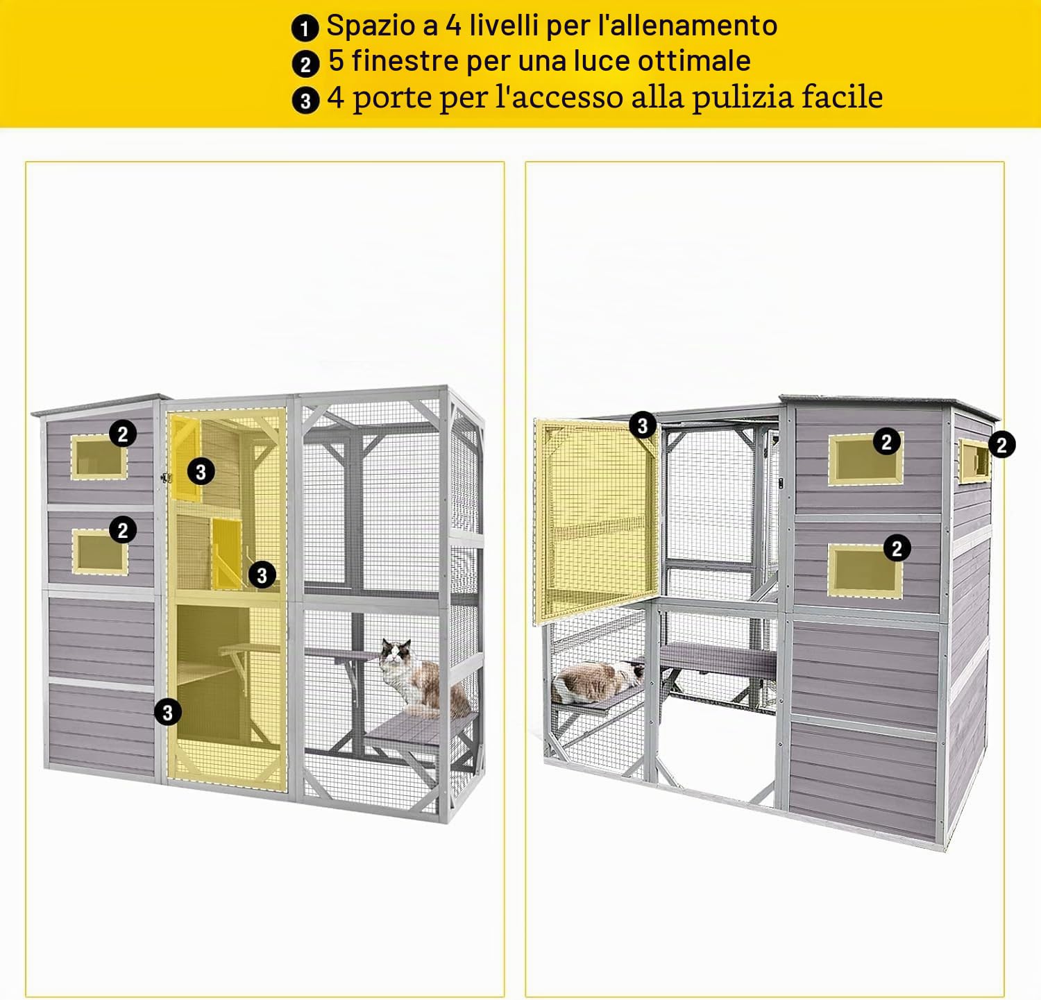 Catio per gatti da con 4 ripiani grande gabbia esterni e interni con tetto resistente alle intemperie e camera spaziosa