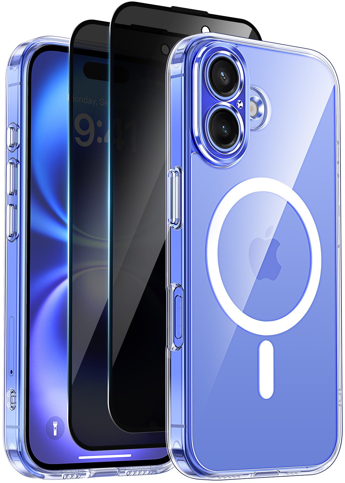 Helssitot Coque Magnétique pour iPhone 16 avec 2 Verre Trempé Anti-Espion Compat