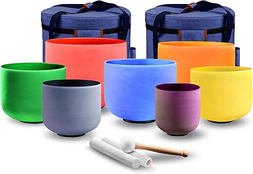 KRESEC 432Hz 6-12 Inch Crystal Singing Bowls Set of 7
