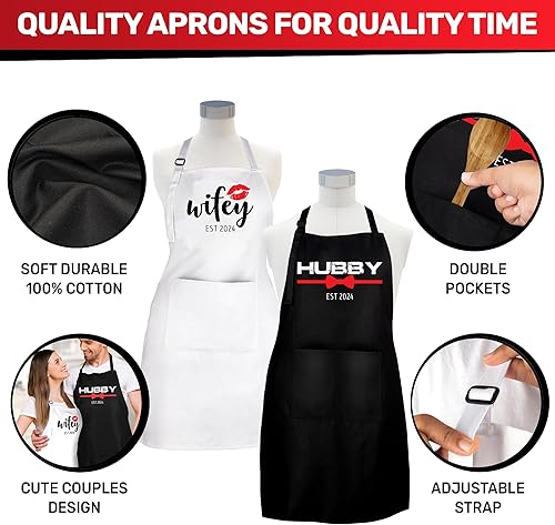 Miniatura 3 de Prazoli Products Juego de delantales Mr Mrs  Regalos de compromiso, regalos de boda y despedida de soltera para pareja (cuchara grande y cuchara