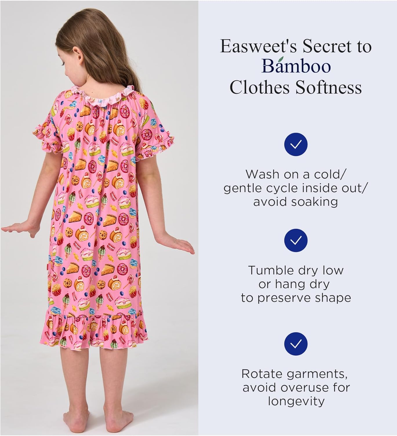 Bamboo Viscose Girls' Sleepwear Short Sleeve Ruffle Hem Kids Nightgown - Image 6