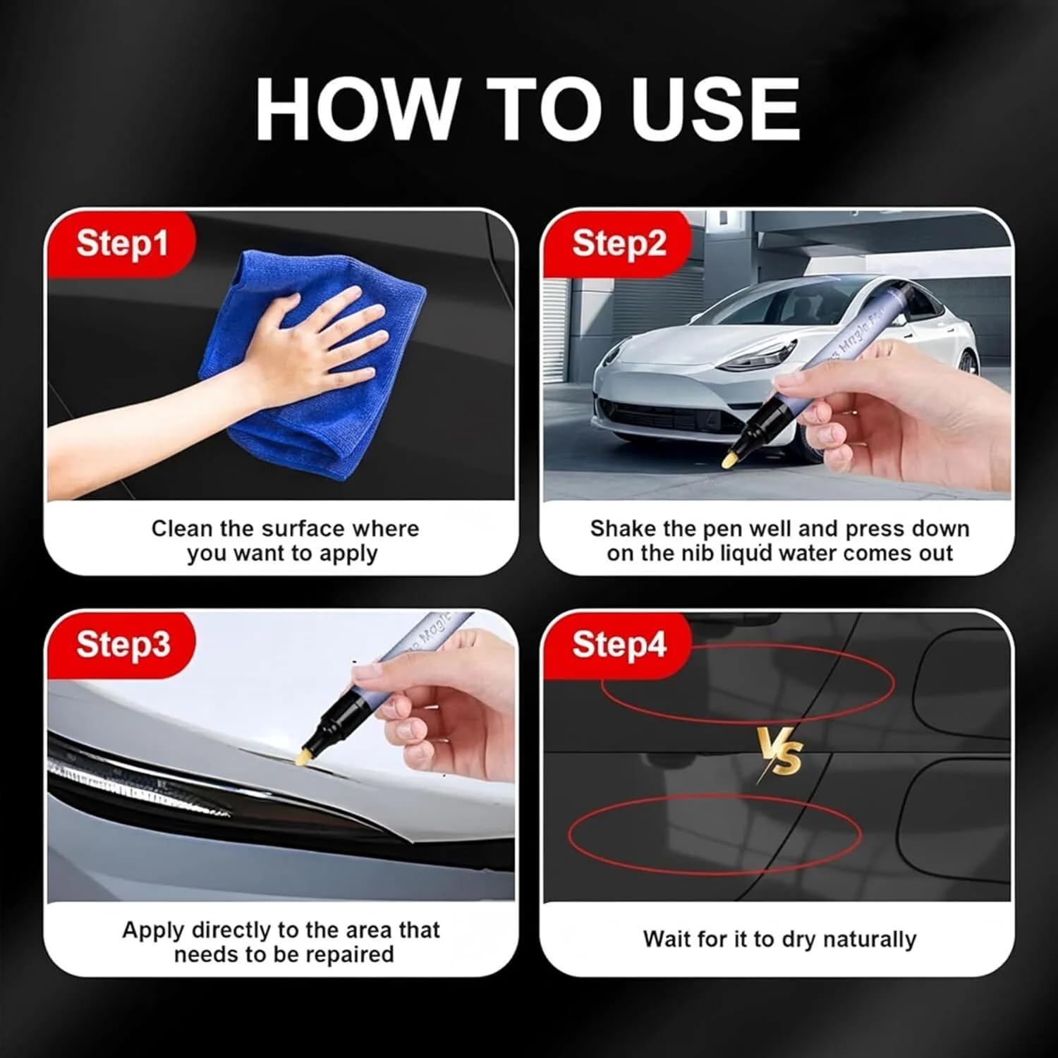 Magic Car Scratch Removal Pen - Auto Scratch Repair Pen Car Paint Repair Pens Quick Fix Clear Coat Scratch Repair Tool for Minor Scratches Touch Up Surface Restoration for Vehicle Exterior (2 Pcs) — view 5