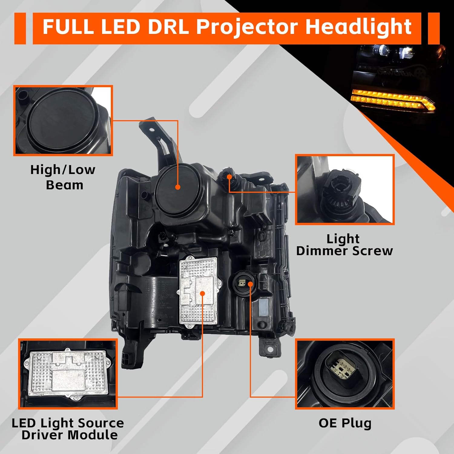 FULL LED DRL Projector Headlight Compatible with 2016 2017 2018 Chevy Silverado1500 2019 Silverado 1500 LD Front Light Headlamp Assembly #84292720,GM2502452