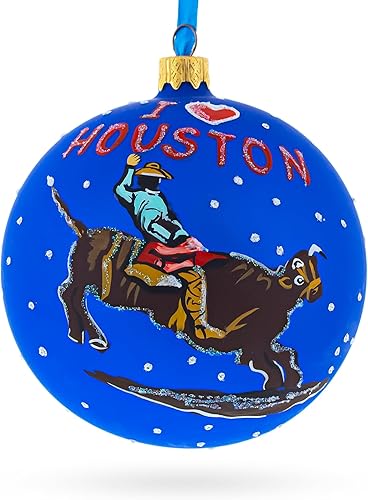 I Love Houston, Texas, USA Bola de cristal Adorno de Navidad de 4 pulgadas