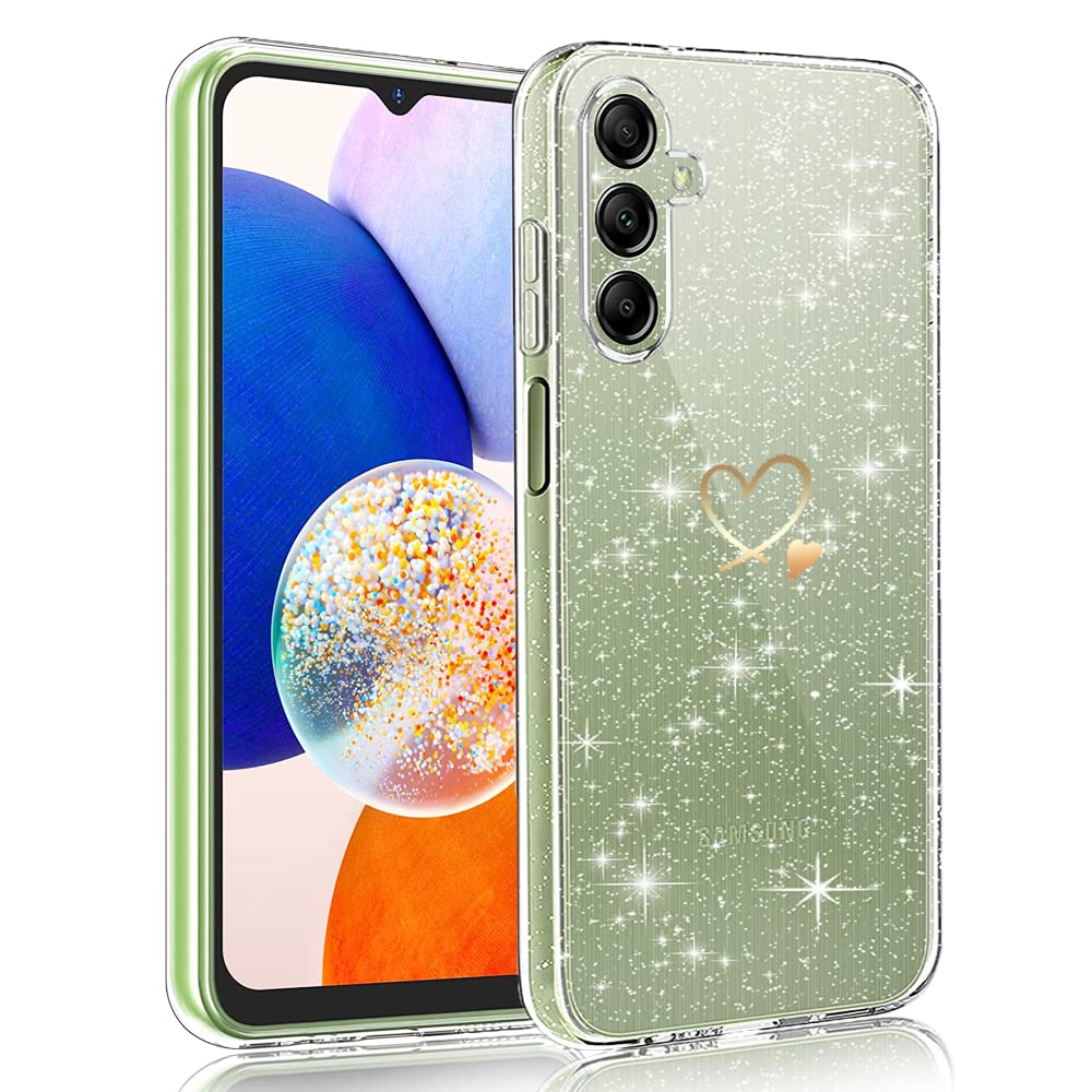 CaseLover Handyhlle fr Samsung Galaxy A34 5G Hlle, Glitzer Transparent  Hlle Cute Gold Herz Muster Mdchen Slim Weich TPU Silikon Stofest ...