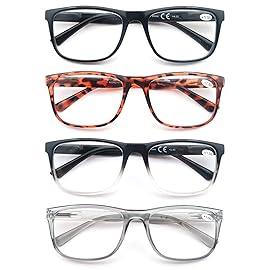 OLOMEE Reading Glasses for Men +4.50 Oversized Large Square Men\'s Readers 4 Pack Lightweight Wide Cheaters Glasses w/Spring Hinges