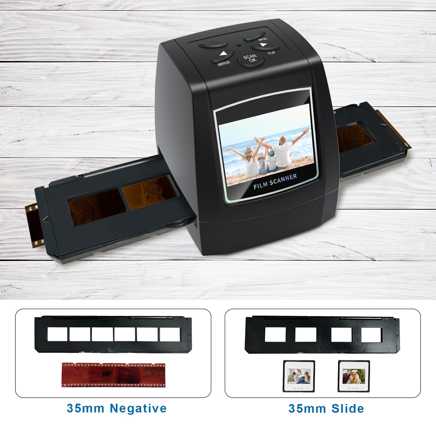 Scanner de Diapositives et négatifs 35mm, écran LCD 2,4", Scanner de Films Autonome 1800 DPI USB 2.0, numériseur Compatible Windows/Mac – Convertir sur PC
