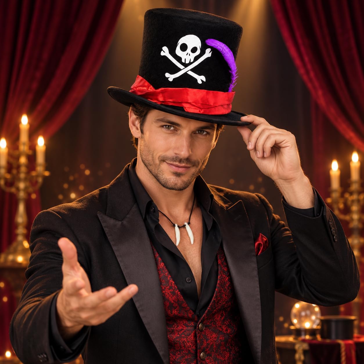 Facilier Costume Accessories Set Skull Magic Top Hat Tooth Necklace image 4