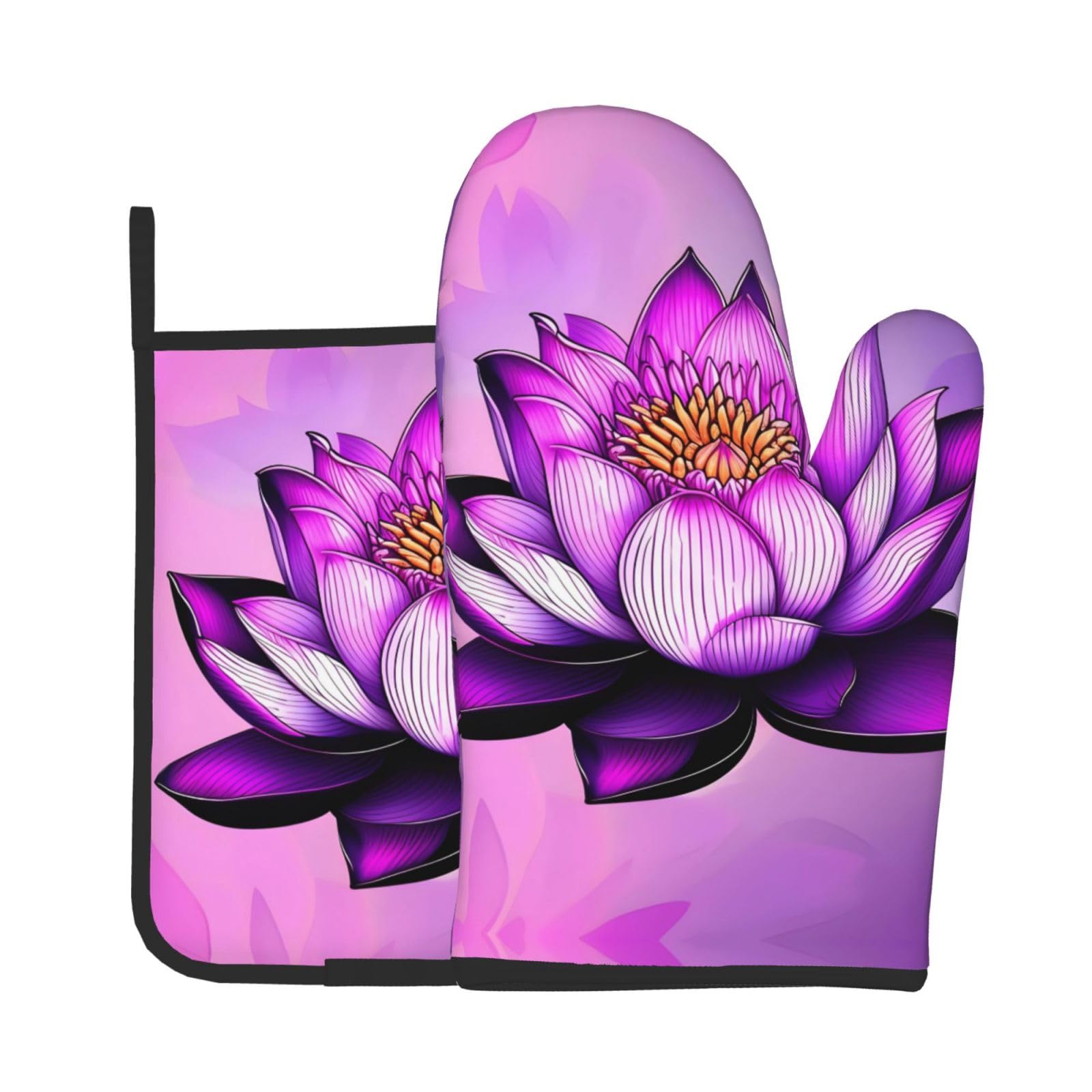 Oven Mitts and Potholders Set of 2 for Kitchen Baking Cooking GrayPurple Lotus Thick and Durable