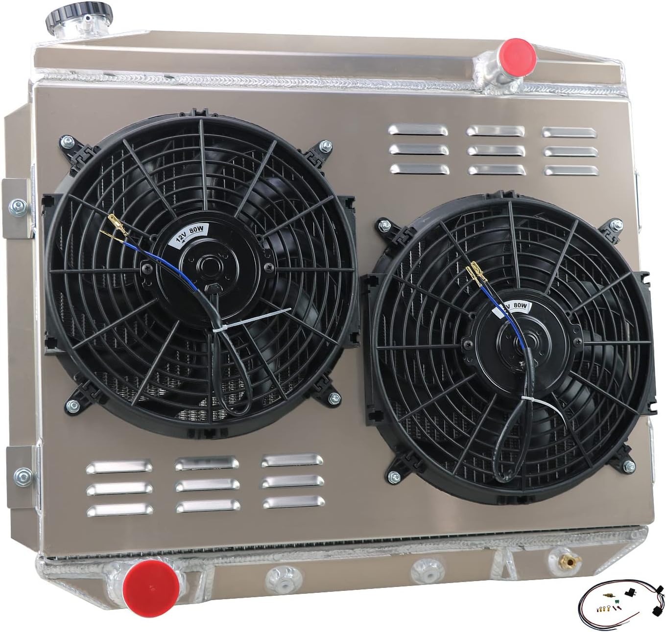 Aluminum Radiator for 1957-1959 Ford Fairlane Galaxie Ranchero 1958 57 58 59 Mercury Edsel Montclair Monterey Park Lane V8 Gas 4 Row Core Radiators with Shroud Fan + Relay