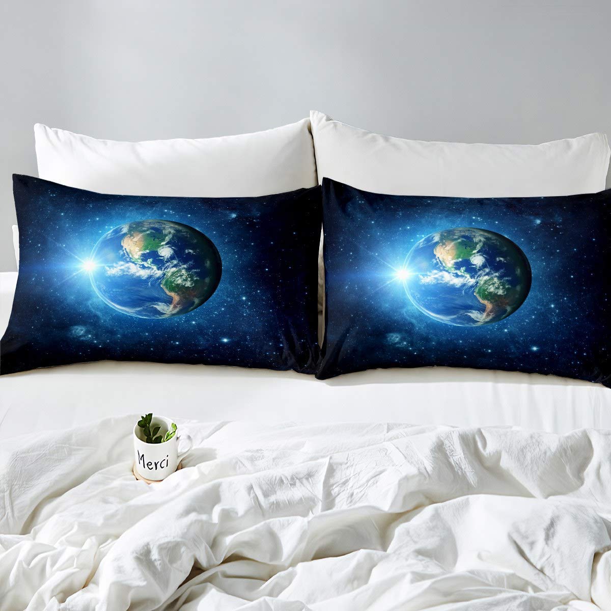 Loussiesd Earth Print Duvet Cover Universe Planet Bedding Set For Kids Boys Girls Children Galaxy Comforter Cover Ultra Soft Blue Milky Way Decor Bedspread Cover Starry Sky Double Size Zipper - Image 4