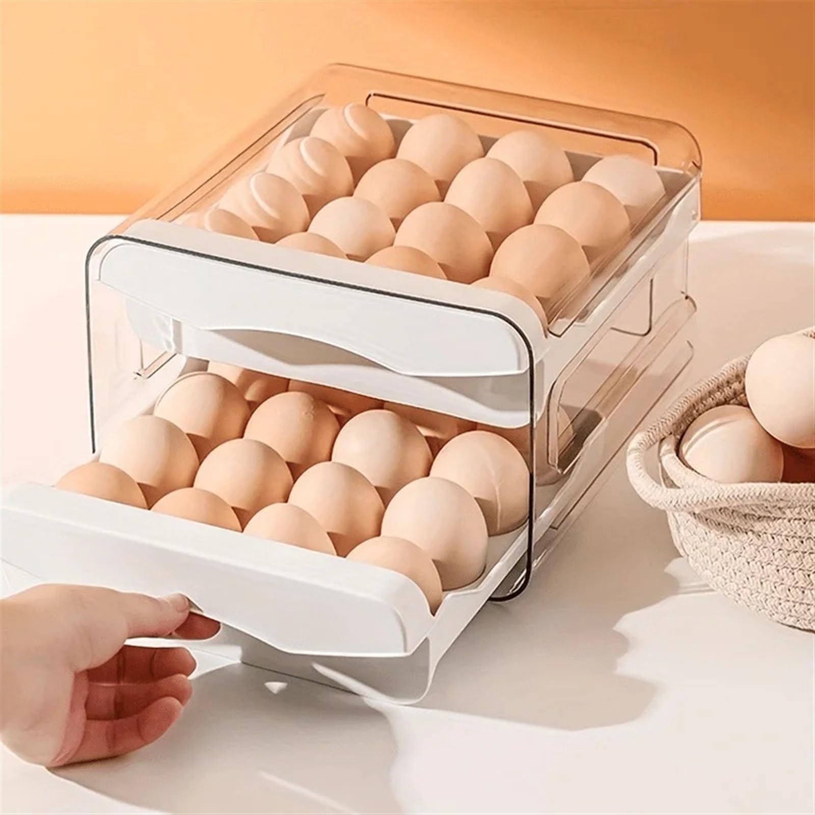 Boîte de Rangement d'œufs de Cuisine, réfrigérateur en Plastique Frais, Type de tiroir à 2 Couches, Grande capacité de Stockage, Support Organisateur de Cuisine à Domicile 1 pièce