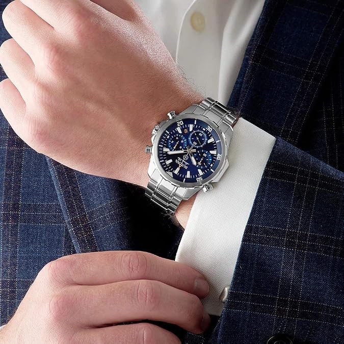 Bulova Men's Marine Star Series B Stainless Steel 6-Hand Chronograph Quartz Watch, Blue Dial Style: 96B256