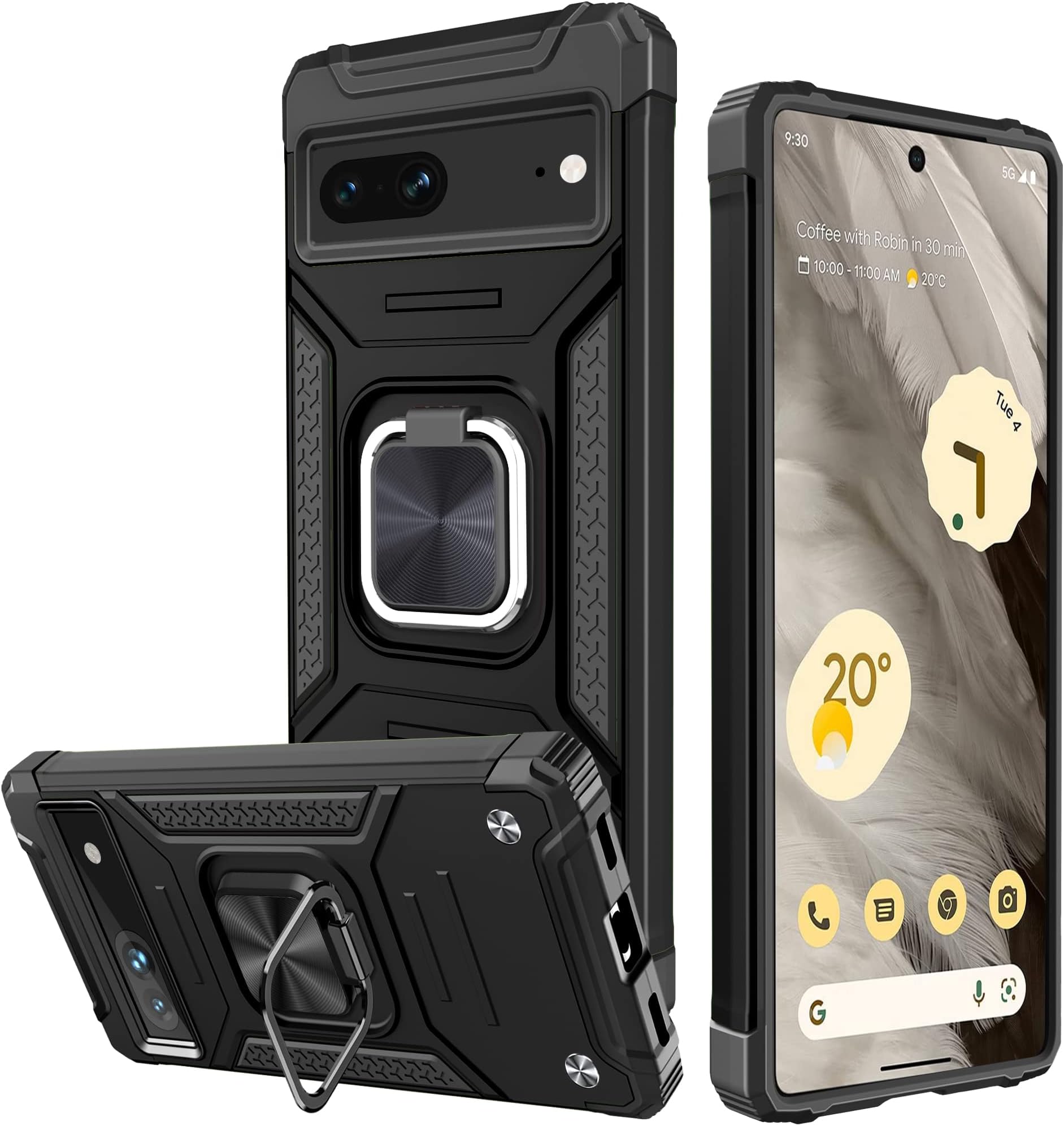 Honeyview ShockProof Case for Google Pixel 7 5G with Ring Kickstand, Bumper Armour Phone Cover for Google Pixel 7 5G - Black