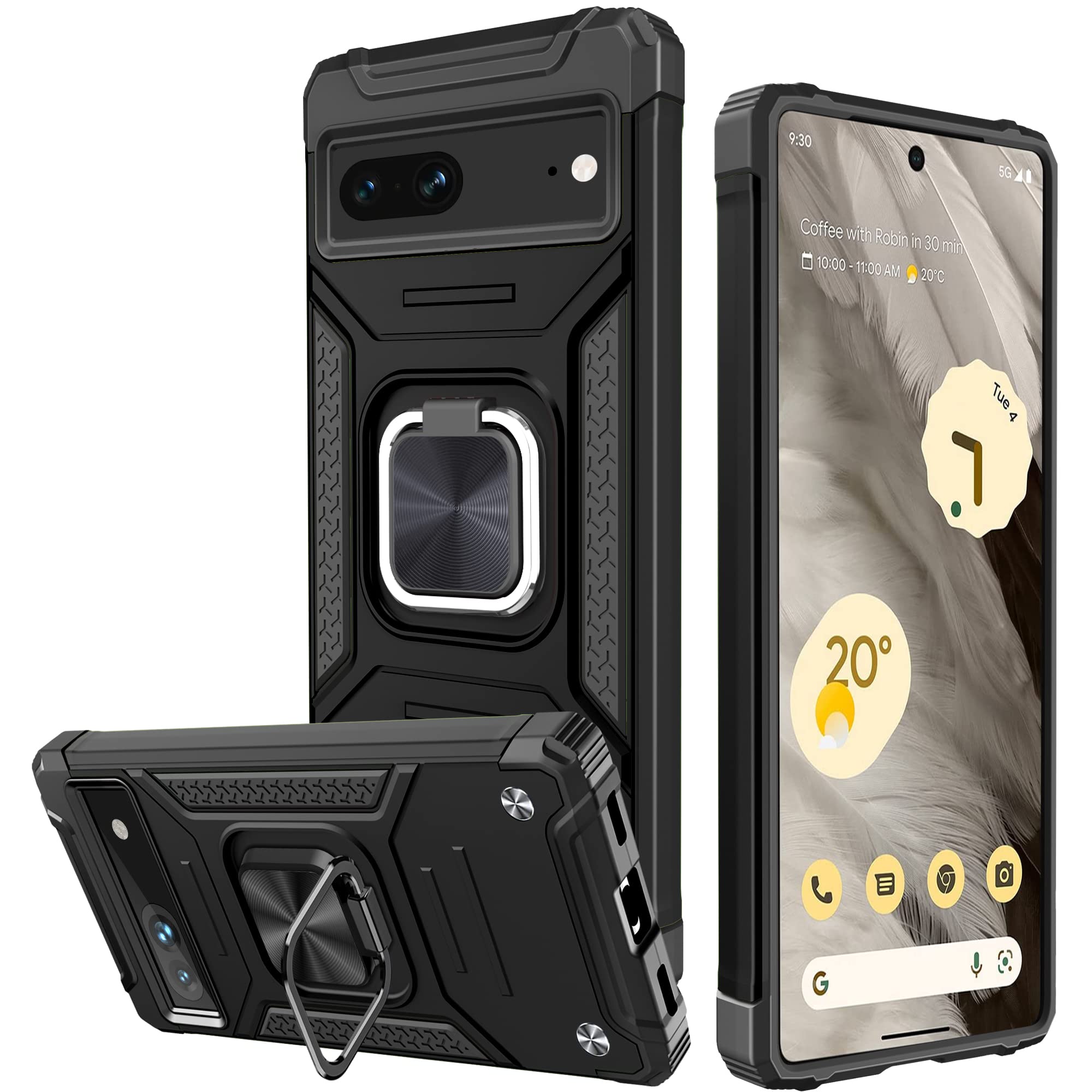 Honeyview ShockProof Case for Google Pixel 7 5G with Ring Kickstand, Bumper Armour Phone Cover for Google Pixel 7 5G - Black