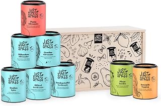 Just Spices Top 8 Gewürze-Set in Holzbox I 8 verschiedene Gewürzmischungen I Von Frühstück bis Dinner: Einfach lecker kochen I Geschenkset für jeden Geschmack Best Selling Spice Box (8)
