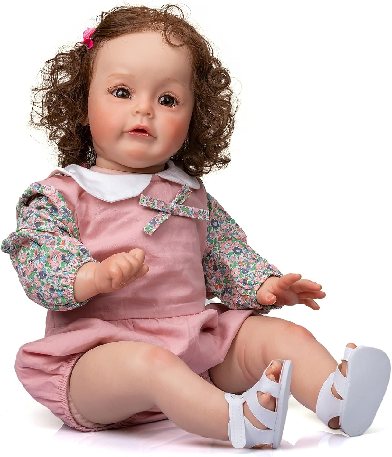 Pinky 24 inch 61cm Lovely Reborn Baby Girl Dolls Toddler Realistic Looking Life Like Baby Doll Vinyl Silicone Long Hair Babies Toy Gift (2011-003)