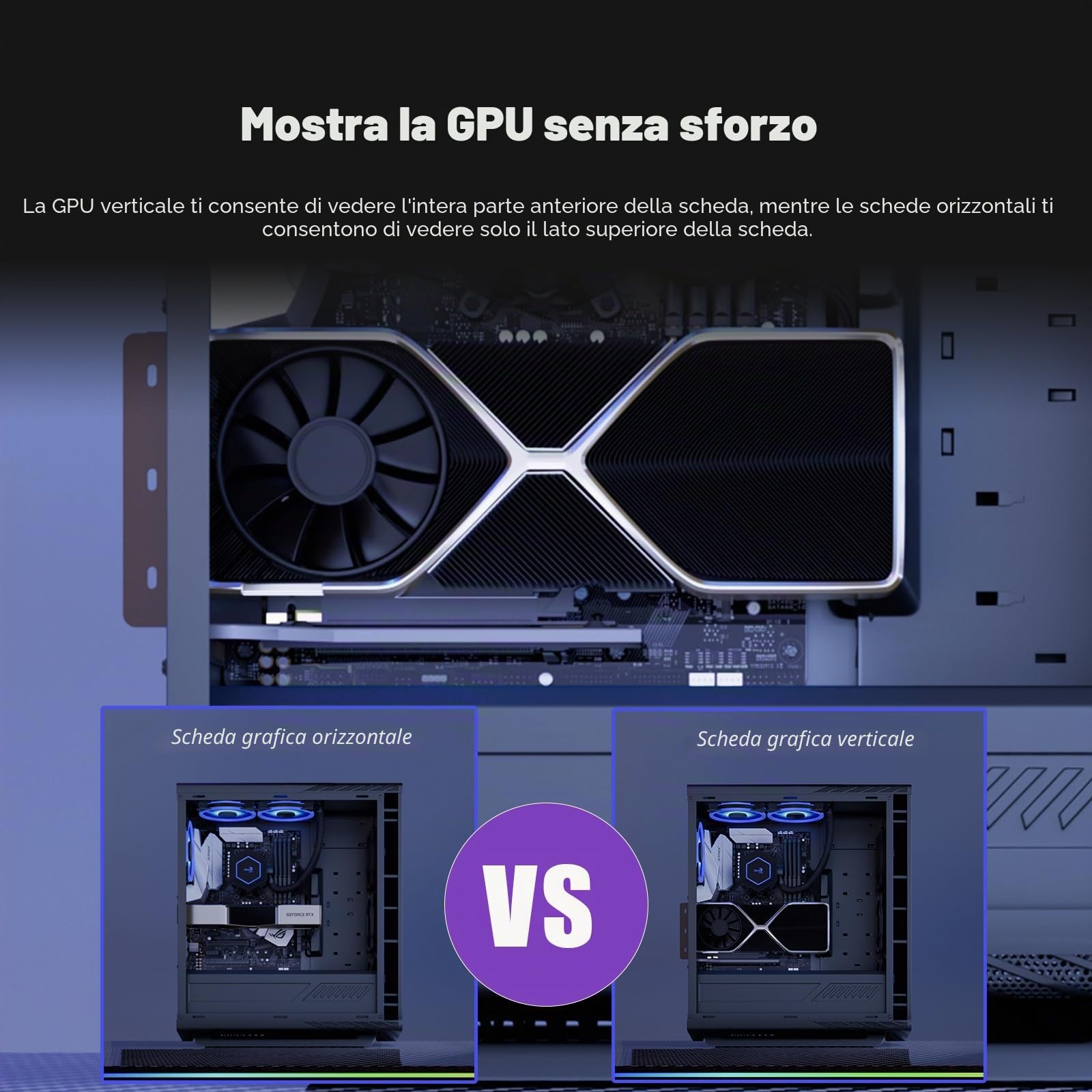 GLOTRENDS Staffa di supporto per GPU a 3 slot con Cavo Riser PCIe 4.0 150 mm per Montaggio Verticale GPU, Compatibile con serie RTX 40/30 e Radeon RX7000/RX6000, PC Cases with Open PCI 7/8-slot Design