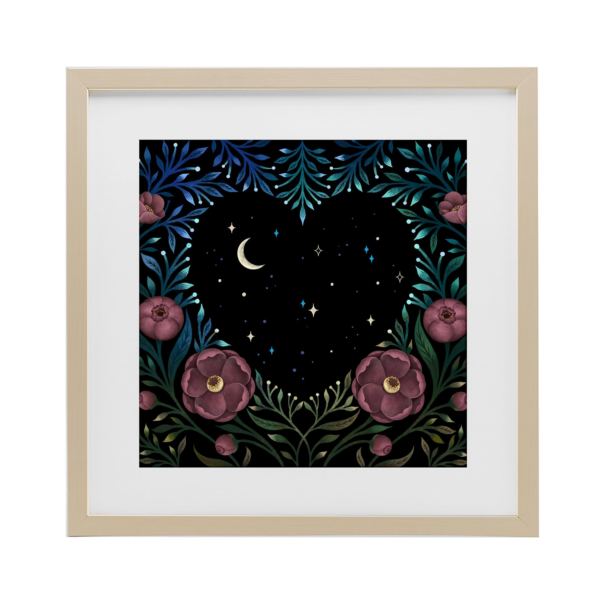 Stupell Industries Harvest Pine (Textured) Heart Night Sky Garden, 13 X 13 Inch Framed Print Under Glass