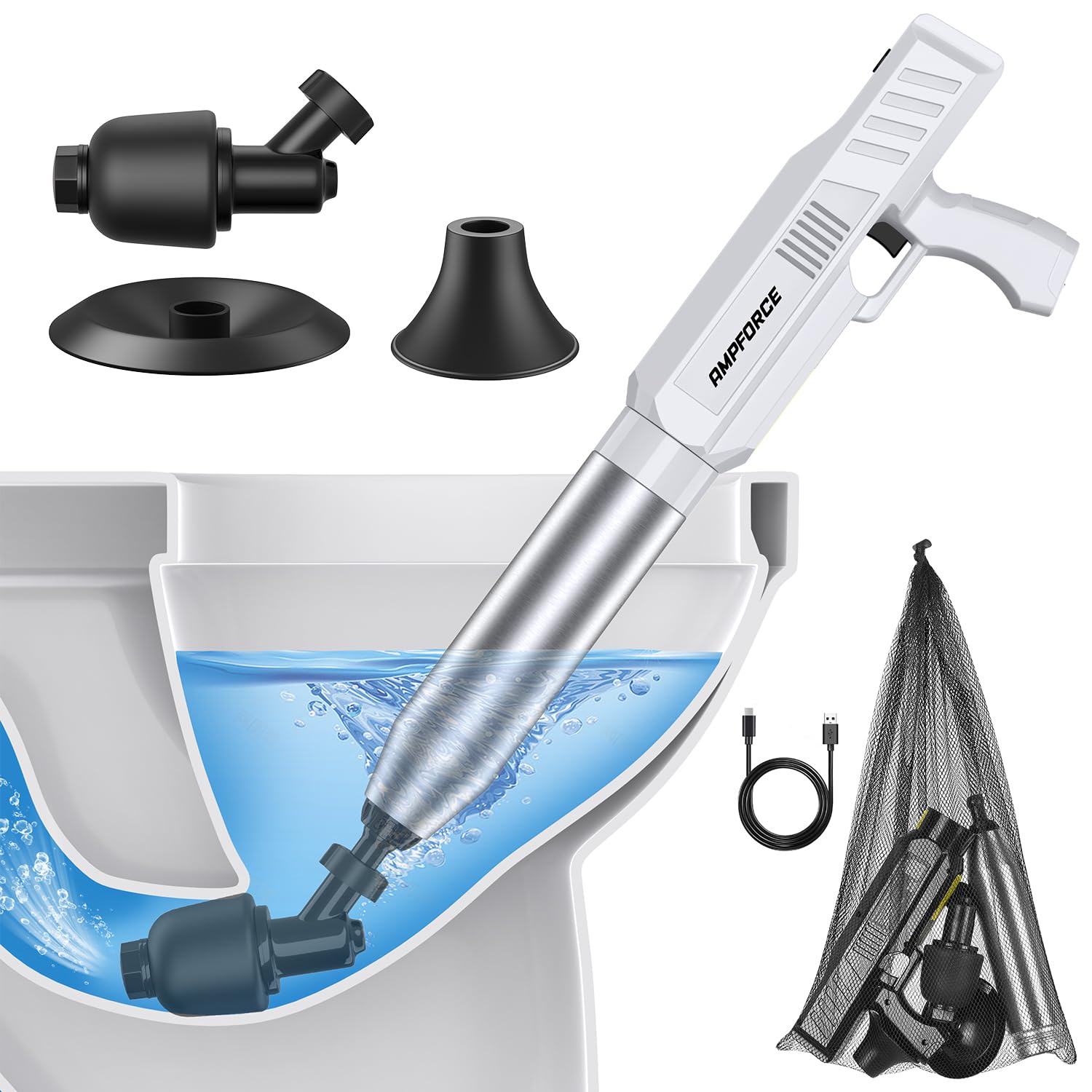 electric toilet plunger for bathroom high-pressure air plunger heavy-duty clog remover for toilets toilet drain unclogger