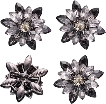 4PCS Black Large Rhinestone Buttons, Sparkling Crystal Embellishment | Diamond Flower Sew on Clothing Buttons, 27 mm/ 1.06 in, for Sewing Crafts DIY, Jewelry Party Wedding Clothes Bouquet Decor