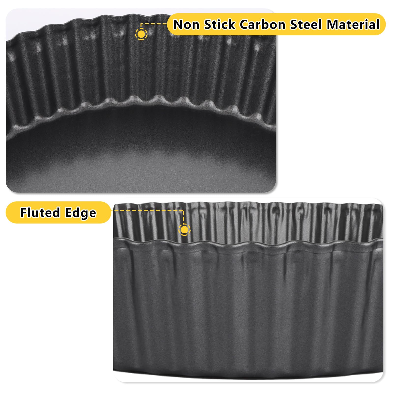 LOLYSIC 2Pcs Deep Quiche Tins with Loose Base, 5.5cm Deep Pie Dish Loose Bottom Flan Tin, Carbon Steel Fluted Tart Tins for Baking, Non Stick Quiche Dish with Removable Bottom, Black (28cm) - Image 3