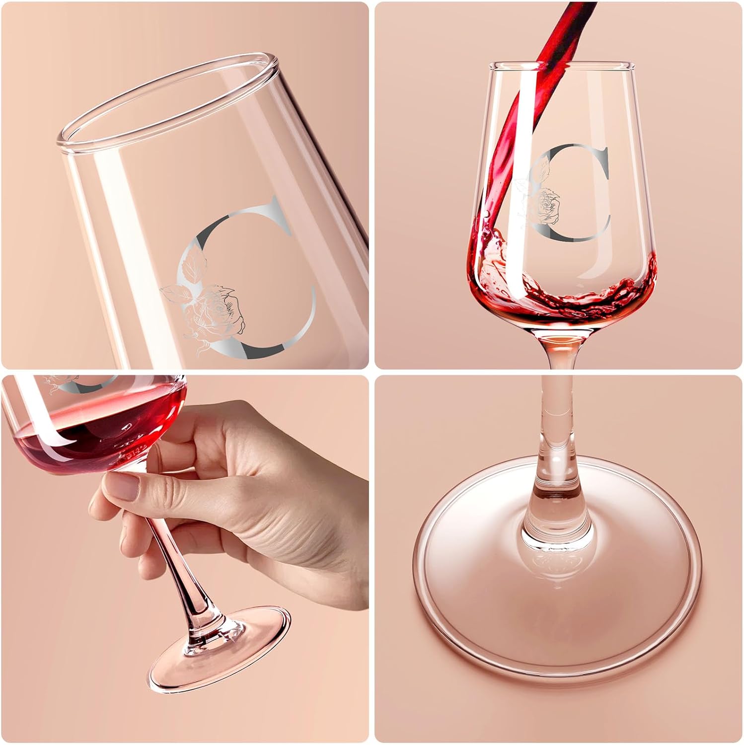 Mothers Day Gifts for Mom Grandma Wife Daughter Her, Personalized Initial Wine Glasses Custom Gift, Birthday Gifts for Women Mom Wife Best Friend Sister (C)