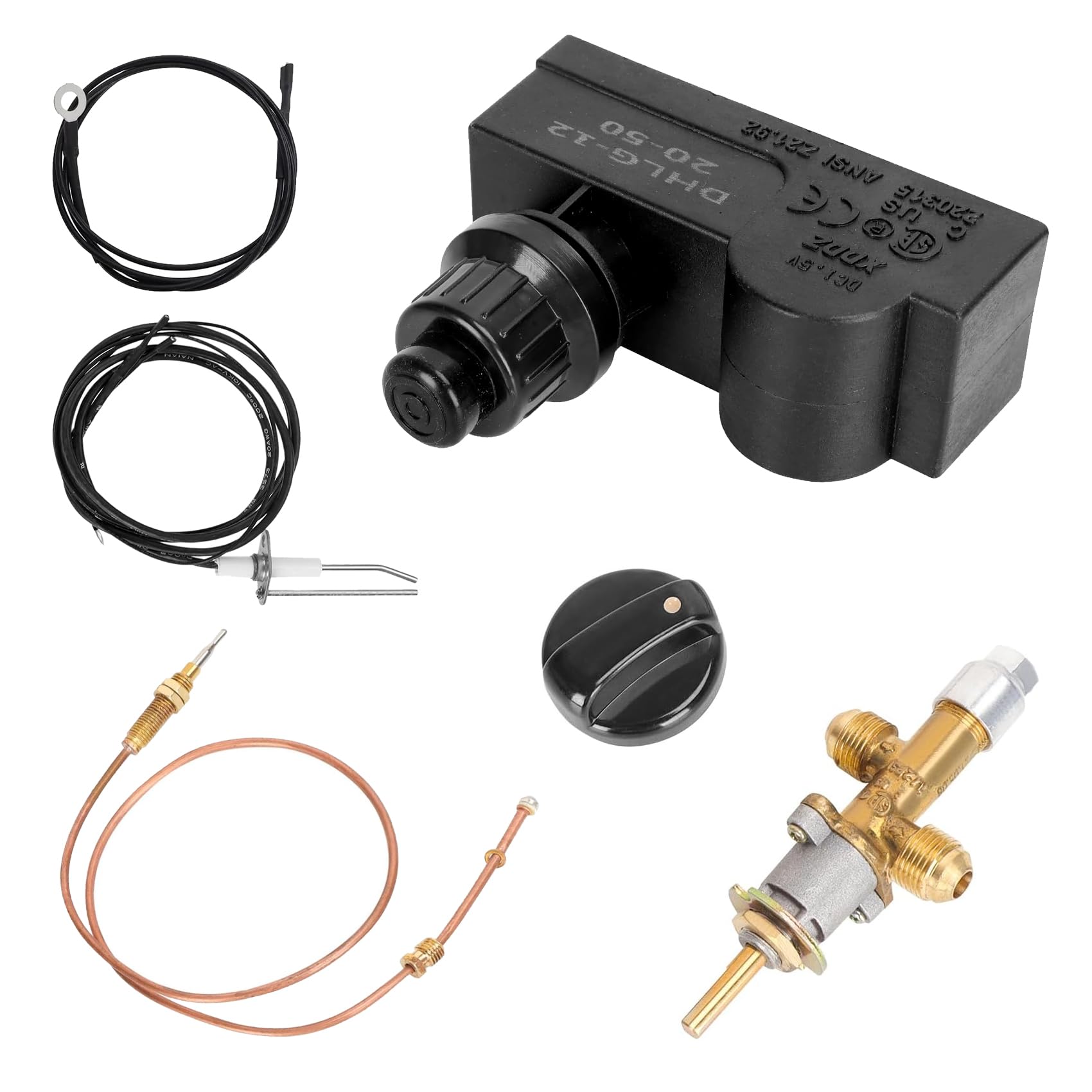 Gas Fireplace Fire Pit Flame Failure Safety Control Valve Kit and Assembly Fire Pit Igniter, Fire Pit Thermocouple Replacement Parts, Push Button Ignition Kit for Fire Pit Gas Burner Ignition System