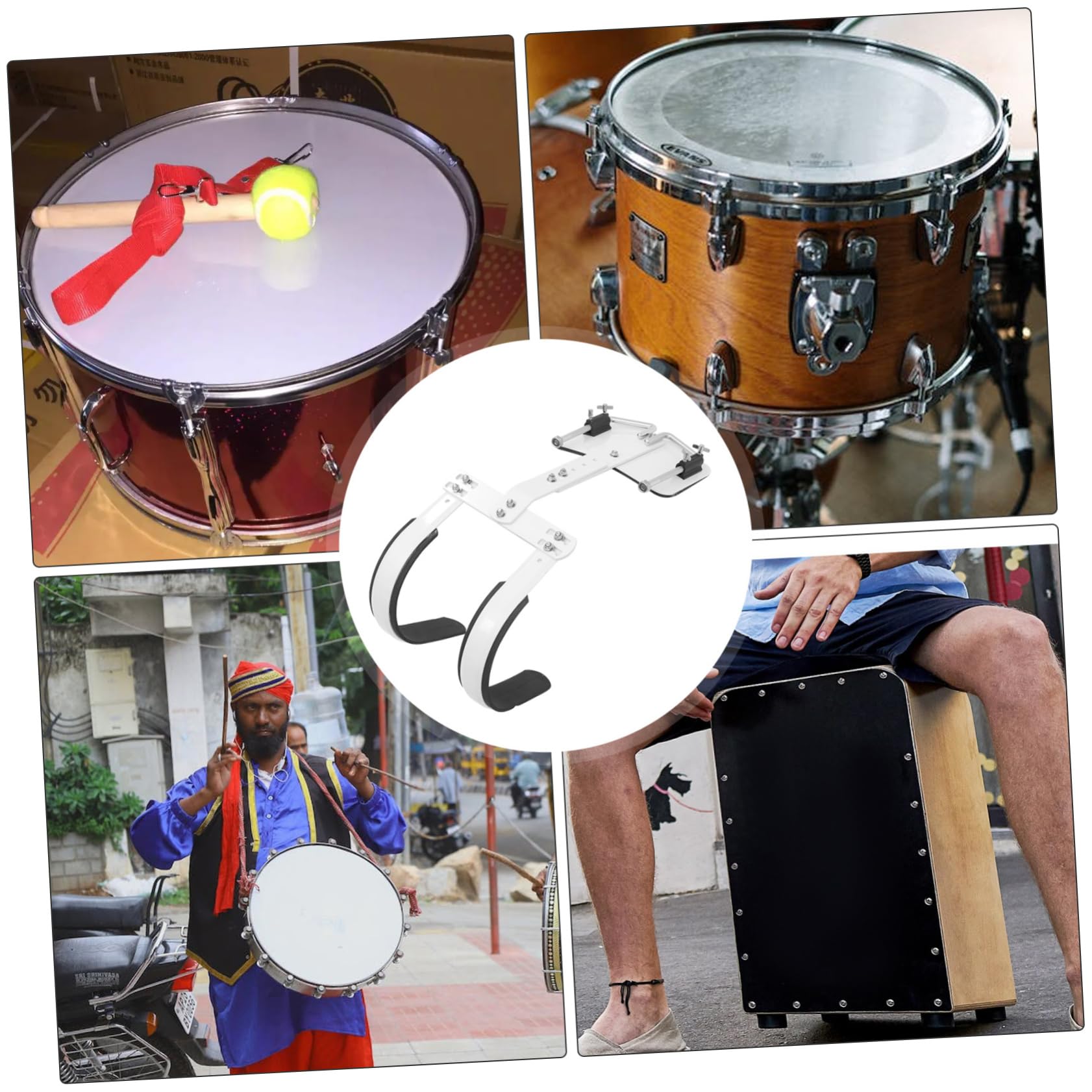 Verstellbarer Snare Drum Carrier mit Weißem Schultergurt aus Aluminiumlegierung Leicht und Einfach zu Montieren Zubehör für Trommel Groß und Marching Band