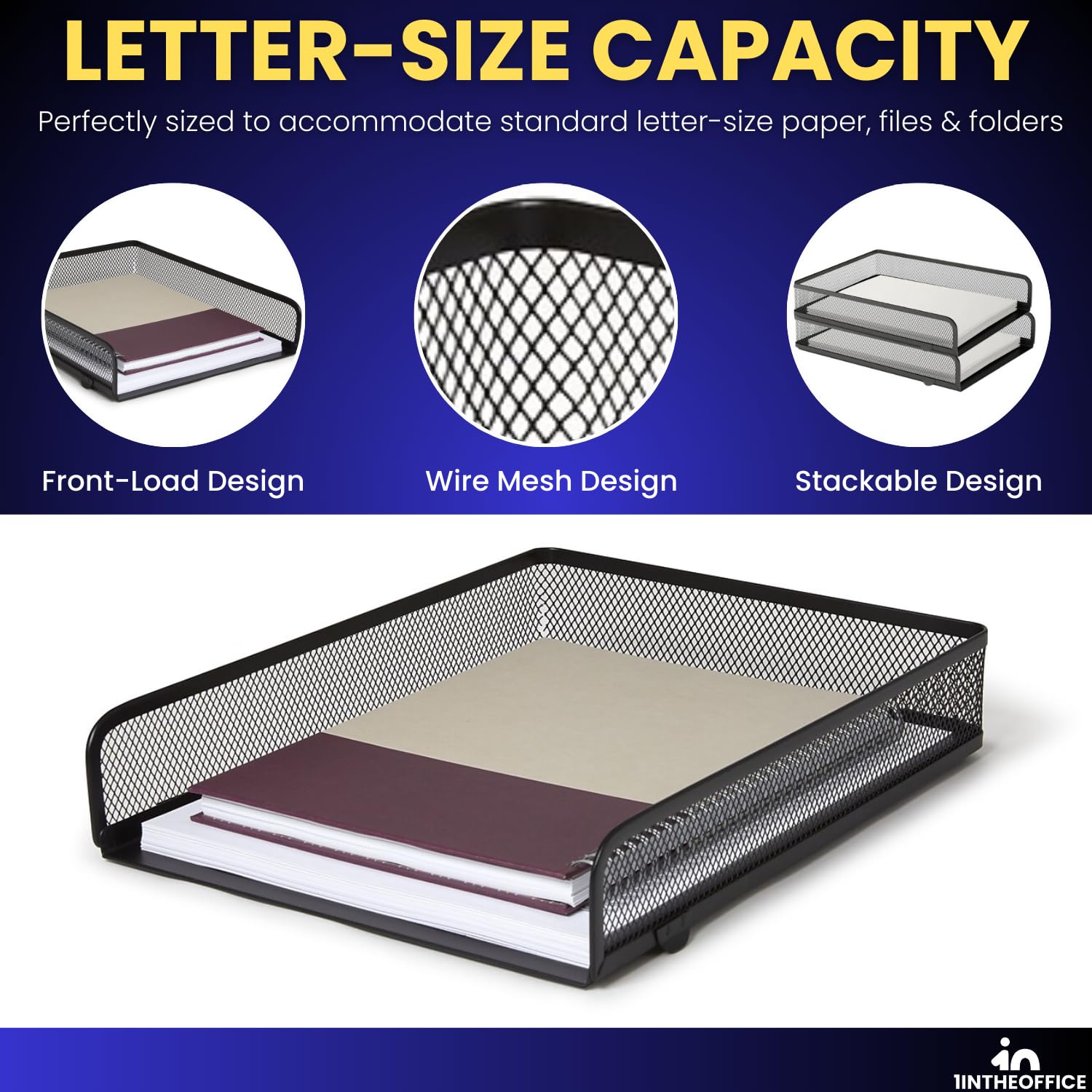 1 Intheoffice Desk Tray, Front Load Letter Tray, impilabile, confezione da 2