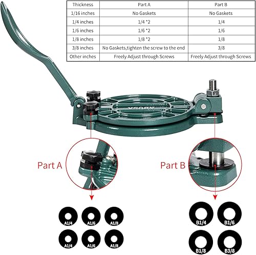 Miniatura 7 de Prensa de tortilla ajustable de grosor de 8 pulgadas, color verde, Roti, prensa de masa, dosa, tawa, tamal, pizza, pastel, patty (se necesita papel