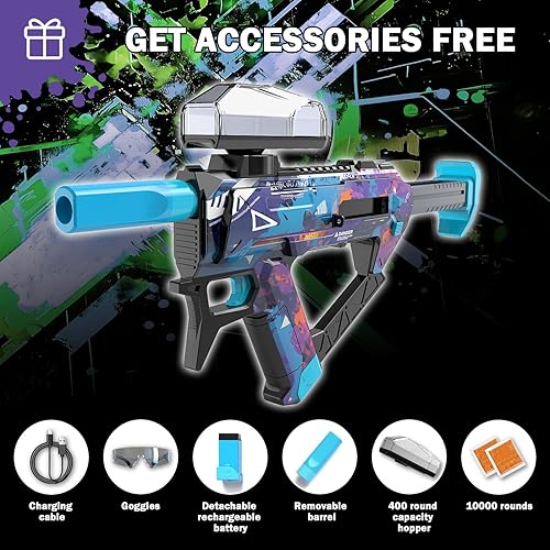 Miniatura 7 de Lanzador eléctrico de bolas de gel, lanzador automático de bolas con potencia de disparo ajustable, 10000 rondas de gel, tolva redonda de 400