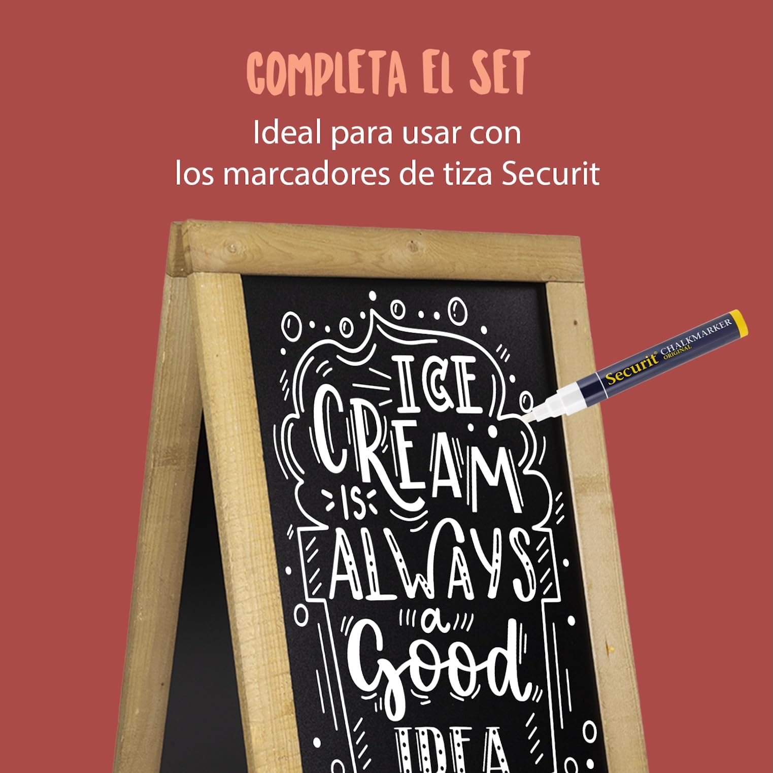 SECURIT - Pizarra con Caballete Doble Cara de Madera de Haya "Natural" | Pizarra para Rotulador de Tiza Líquida - Restaurante, Bar, Cafetería, Tienda - 75 x 135 cm - Color Caoba