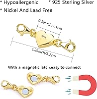 Vista 3 de Collar magnético de corazón de oro de 14 quilates, cierres y cierres de plata de ley 925, cierre de langosta doble, cierres magnéticos de joyería