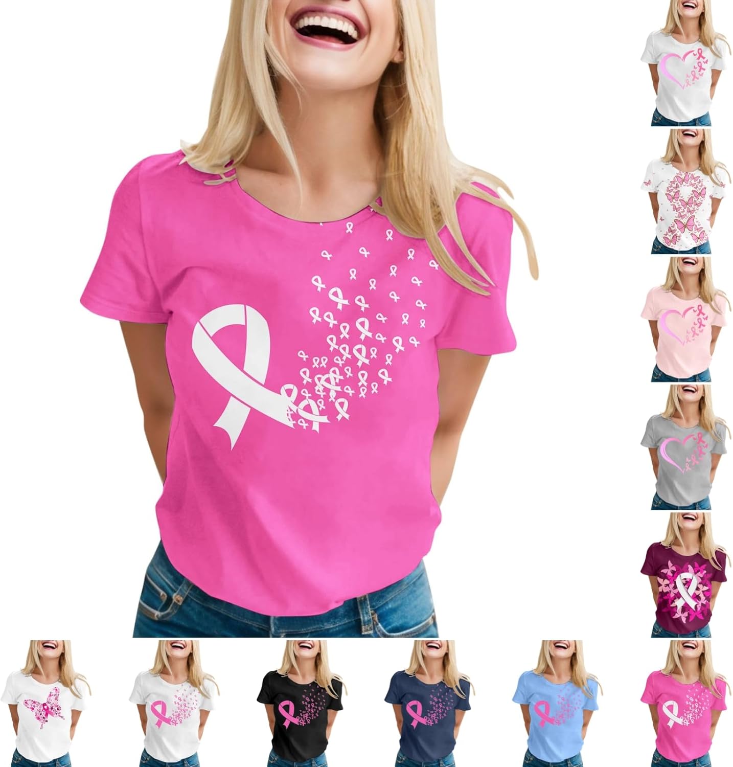 2025 Tee Shirt Octobre Rose Femme Chemise Col V Imprimé Ruban