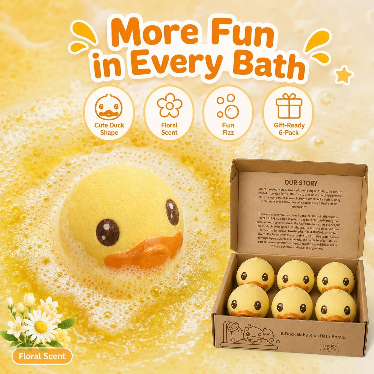 Duck Bath Bombs for Kids Gift Box Cute Animal Yellow BathBombs