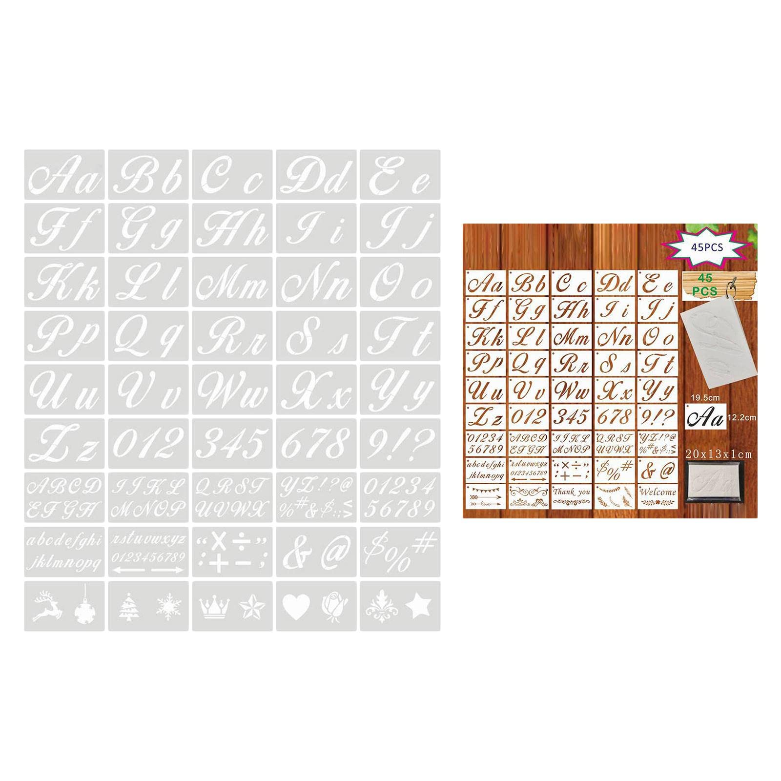 3 set di 45 stencil con lettere dell'alfabeto, per disegno e pittura, corsivo