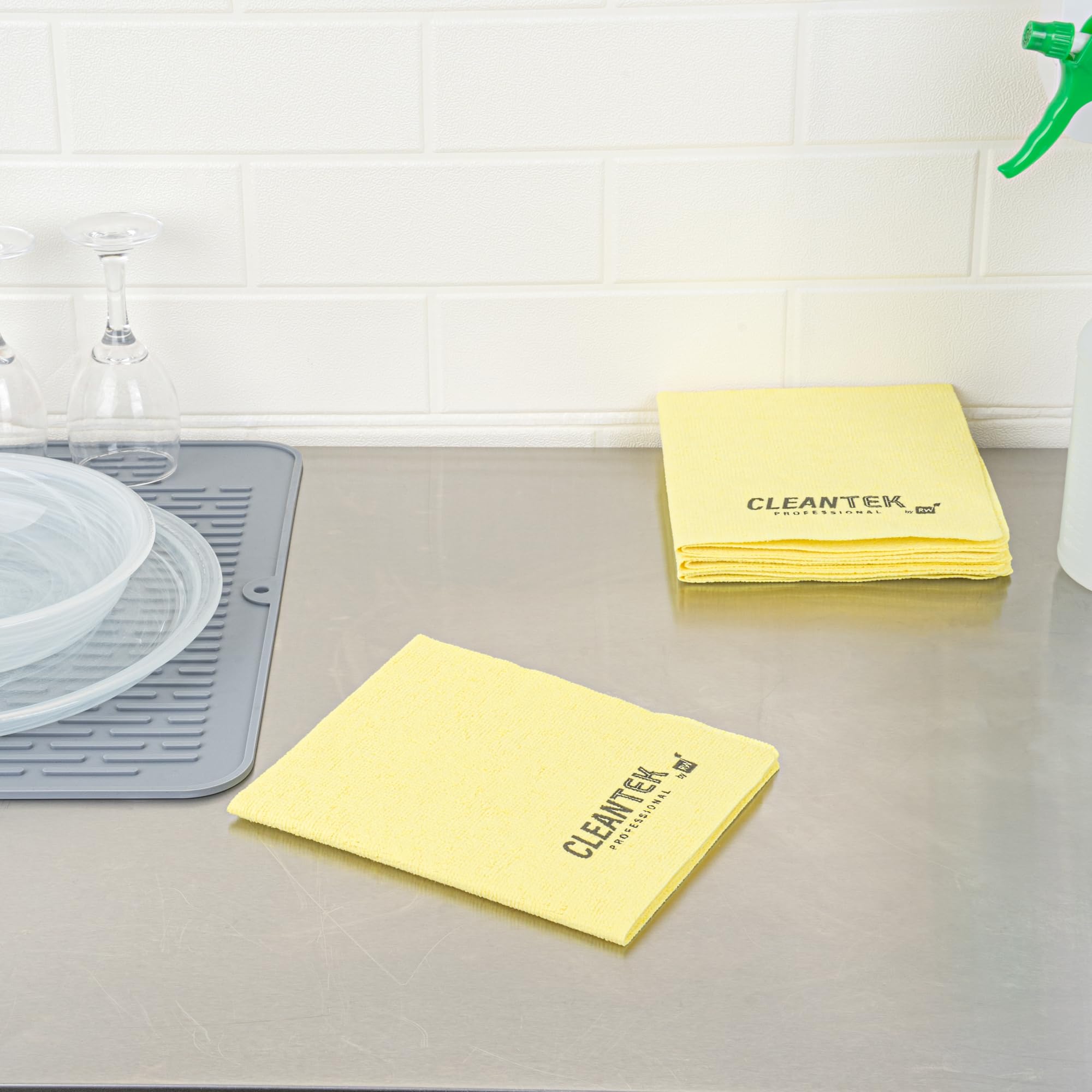 Restaurantware - Clean Tek - Paños de limpieza profesionales de 13 x 15 pulgadas, 100 toallas de tela reutilizables, lavables a máquina, absorbentes, trapos de limpieza de microfibra PVA amarillo,